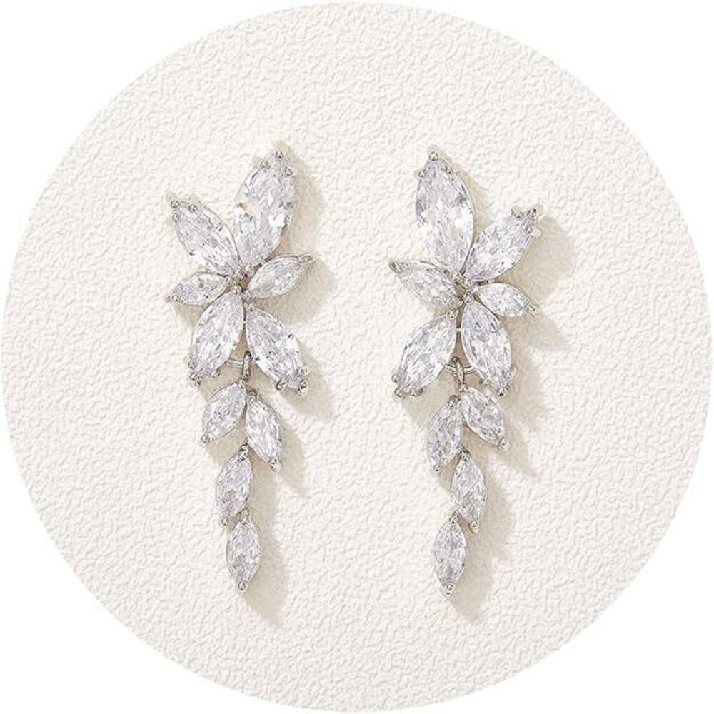 Marquise Cubic Zirconia Bridal Earrings, Elegant Wedding Earrings For Brides